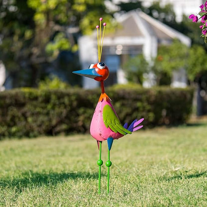 DREAMSOUL 35" Tall Garden Statues Whimsical Colorful Bird Outdoor Statues Metal Standing Statue for Patio Yard Lawn Decor