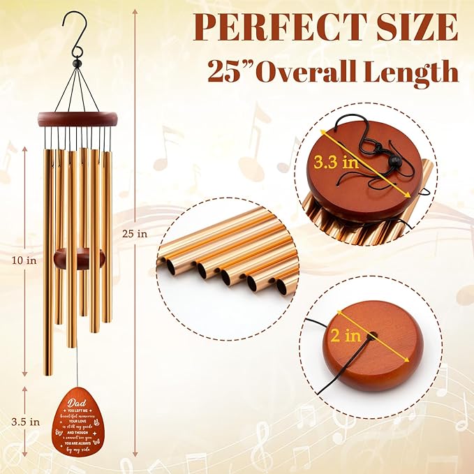 Wazzio Memorial Sympathy Gifts for Loss of Dad, Memorial Wind Chimes for Loss of Father, in Memory of Father Sympathy Gifts for Christmas Fathers Day for Garden Home Outdoors