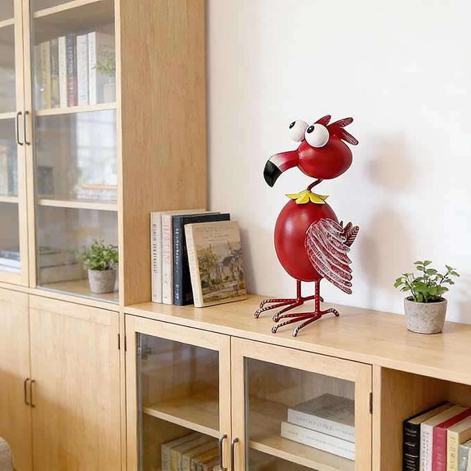 Flamingo Decor Statue Outdoor Garden Yard Metal Sculpture Home Patio Lawn Backyard Art Figurine Decorations Ornaments (B, Red)