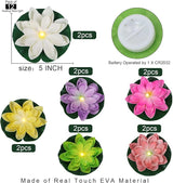 LACGO 12 PCS Floating Lotus Tea Lights - 5 Inch Floating Flowers Water Lily LED Candles for Pool, Bath, Wedding, Party Decor - Water Activated Lotus Flower Pool Lights(Mix-Color)