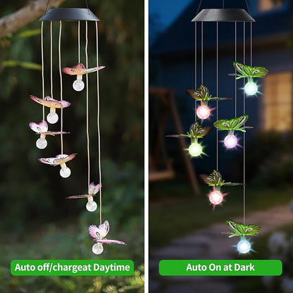 Solar Butterflies Wind Chimes for Outside Garden, Patio, Yard – Decor for Festivals/Birthday/Christmas, for Women Mom Home Garden Patio Decor