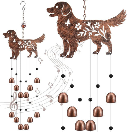 Cinnvoice 24 Inch Metal Wind Chimes Decor for Outside Garden Birthday Gift for Women Men Bronze Windchimes Pet Memorial Gift with 12 Bell for Patio Yard Lawn Housewarming Front Yard(Golden Retriever)