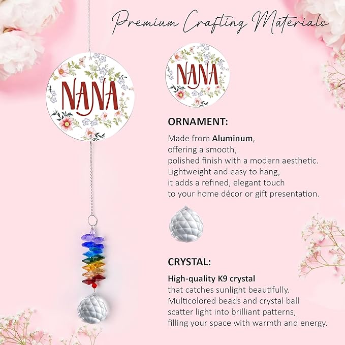 Aluminum Ornament Suncatcher - Nana - Christmas Mother's Day Birthday Gifts for Grandma, Mom - Unique Gift from Daughters, Granddaughters - Crystal Rainbow Maker - Window Hangings Home Decor