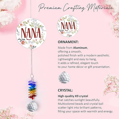 Aluminum Ornament Suncatcher - Nana - Christmas Mother's Day Birthday Gifts for Grandma, Mom - Unique Gift from Daughters, Granddaughters - Crystal Rainbow Maker - Window Hangings Home Decor