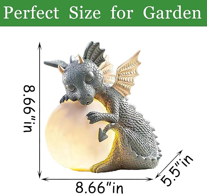 Teaeeno Solar Garden Outdoor Statue Dragon Holding Magic Orb with Solar LED Lights,Garden Dragon Figurines with LED Lights,Lawn Decor Outdoor Statue for Patio, Balcony,Yard Ornament,Yard Art Decor