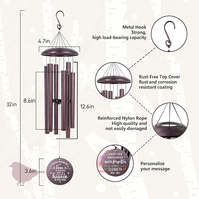 ASTARIN 32 inch Wind Chimes for Loss of Loved One, Butterfly Wind Chime for Loss of Lover, Dad Memorial Gifts for Loss, Sympathy Gifts for Loss of Loved One, Yard Patio Decoration,Produced in USA