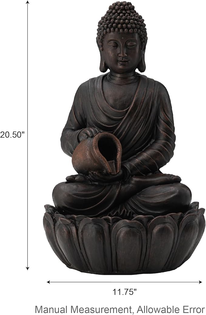 Glitzhome Buddha Statues 21" H, Zen Style Outdoor Buddha Fountian with LED Light & Pump, Outdoor Floor Freestanding Fountain Meditative Garden Buddha Sculptures & Statues for Garden Porch Lawn Decor
