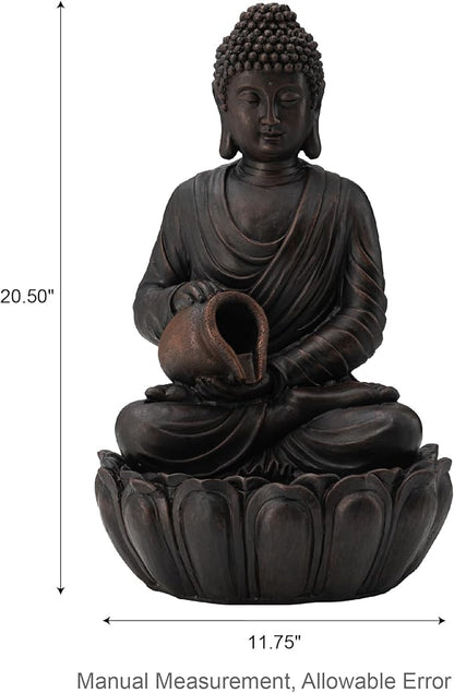 Glitzhome Buddha Statues 21" H, Zen Style Outdoor Buddha Fountian with LED Light & Pump, Outdoor Floor Freestanding Fountain Meditative Garden Buddha Sculptures & Statues for Garden Porch Lawn Decor
