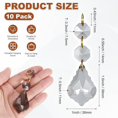 M METERXITY 10PCS Crystal Suncatcher 2 Leaves Prisms Pendants Ornament, 38mm Chandelier Hanging Crystal Sun Catcher Beads for Home Garden Windows Wedding DIY Decoration [EP Grey]