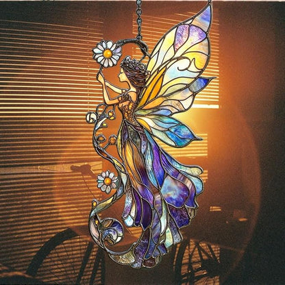 Fairy Acrylic Suncatcher Stained Glass Effect Window Car Hanging Christmas Ornament Indoor Outdoor Decor Garden Sun Catcher Panel for Acrylic Suncatcher Lover for Women Mom Grandma