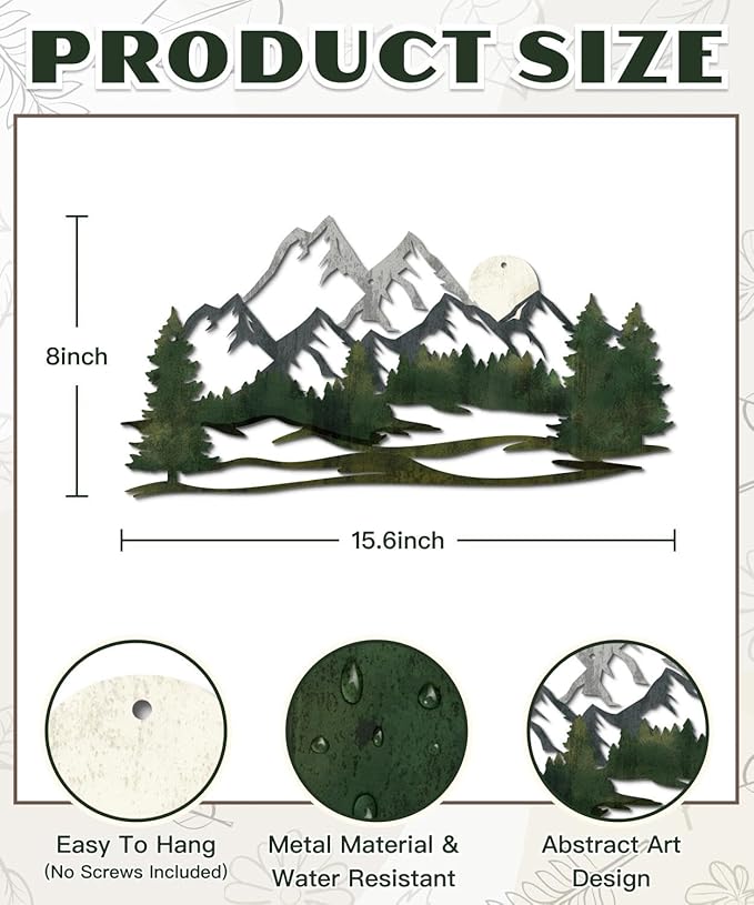 Putuo Decor Mountain Landscape Metal Wall Art Forest Design Vintage Nature Decor for Living Room, Bedroom, Office