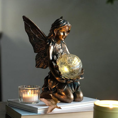 Suyorpe Garden Statues Outdoor Flower Fairy Decor,Solar Powered Outdoor Resin Statues-Patio Lawn Yard Porch, Funny Fairies Ornaments Figurines for Outside Garden Gifts,8.31 Inches Tall