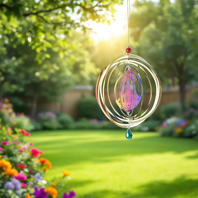 Stainless Steel Reflective Wind Spinners for Christmas Tree Decor 3D Christmas Bell Wind Chimes Gradient Etched Metal Embellishments for Outdoor Indoor Garden Hanging Decor 2Pcs