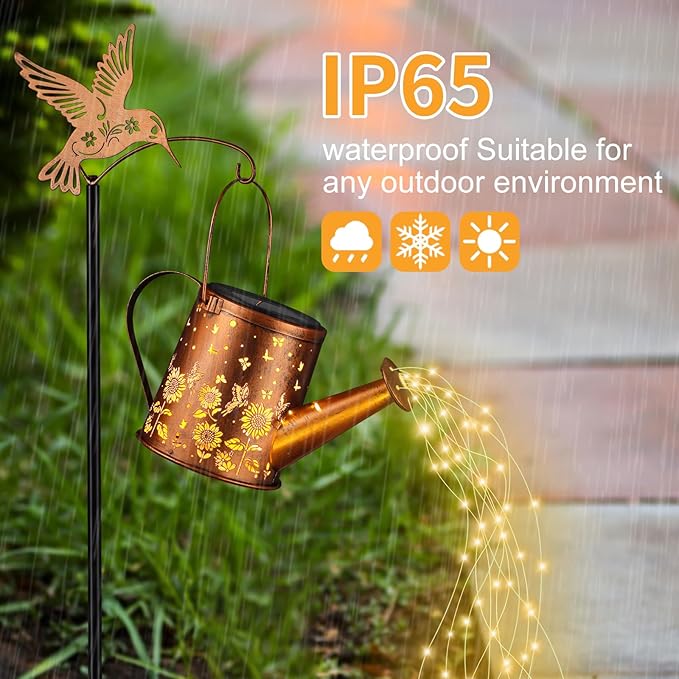 Gifts for Mom, Sunflower Butterfly Solar Lantern Outdoor Waterproof, Outside Metal Watering can Landscape Lights for Garden Yard Patio Decor Birthday Gifts for Women Grandma -with Pole