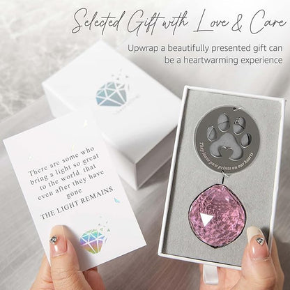 Mooncraftlogy Dog Memorial Gifts, Unique Loss of Pet Sympathy Idea, Pink Crystal Ball Rainbow Suncatcher with Paw Print for Cat or Dog Remembrance and Bereavement