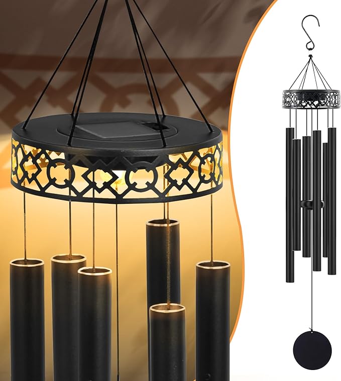 42" Solar Deep Tone Wind Chimes for Outside Clearance, Large Metal Windchimes for Loss of Loved One, Memorial Heavy Duty Chimes Outdoor for Garden,Sympathy Gifts，Black