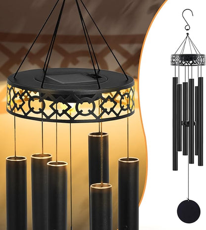 42" Solar Deep Tone Wind Chimes for Outside Clearance, Large Metal Windchimes for Loss of Loved One, Memorial Heavy Duty Chimes Outdoor for Garden,Sympathy Gifts，Black