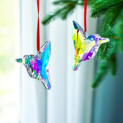 H&D HYALINE & DORA Set of 2,3" Crystal Sun Catcher Prisms, AB Colored Hummingbird Hanging Suncatchers, Glass Hummingbird Prisms for Windows, Garden Decor