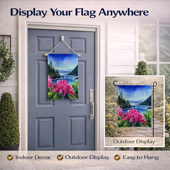 Caroline's Treasures Washington Coast Rhododendrons in Watercolor Garden Flag Mailbox Flag Decorative Yard Flag Banner Outside Patio Artwork Yard Flower Beds, Garden Size, Multicolor