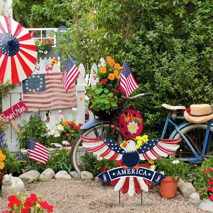 hogardeck 4th of July Decorations Outdoor, Bald Eagle Patriotic Decorative Garden Stakes for Fourth of July Decorations, Memorial Day Metal American Eagle for Outside Yard Porch Lawn Decor