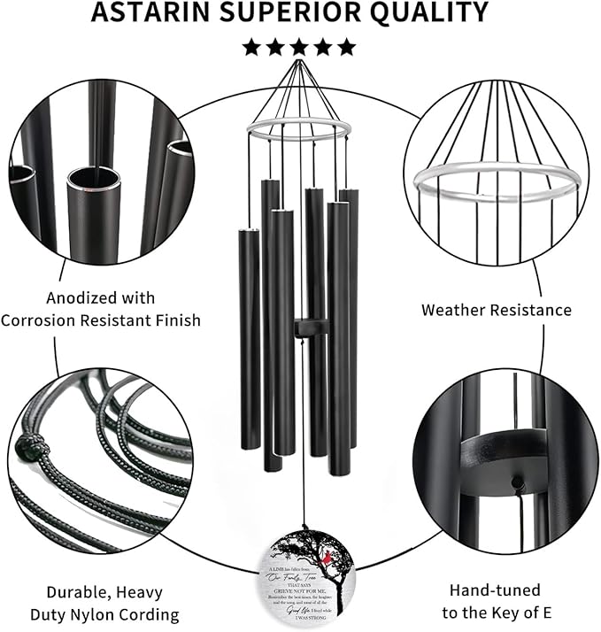 ASTARIN Personalized 30" Memorial Wind Chimes for Outside, Bereavement Gift in Remembrance of a Loved One, Sympathy Gift for Loss of Mother Father Husband, Garden Patio Decor