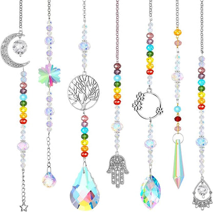 7 Pieces Sun Catcher Crystals Colorful Hanging Prism Suncatcher Window Ornament Beads Chain Sphere Chandelier Pendants for Home Wedding Gifts Decoration (Fresh)