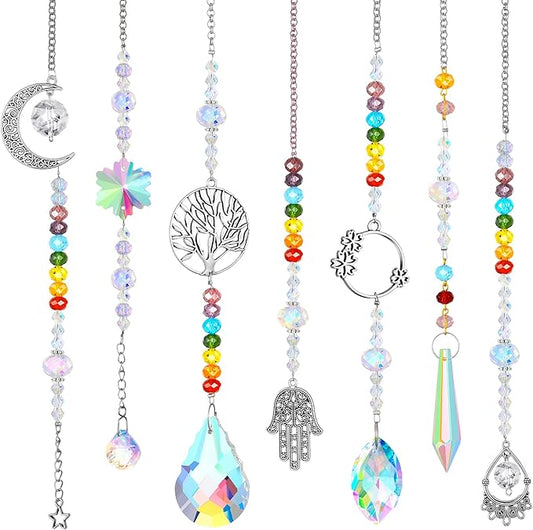 7 Pieces Sun Catcher Crystals Colorful Hanging Prism Suncatcher Window Ornament Beads Chain Sphere Chandelier Pendants for Home Wedding Gifts Decoration (Fresh)