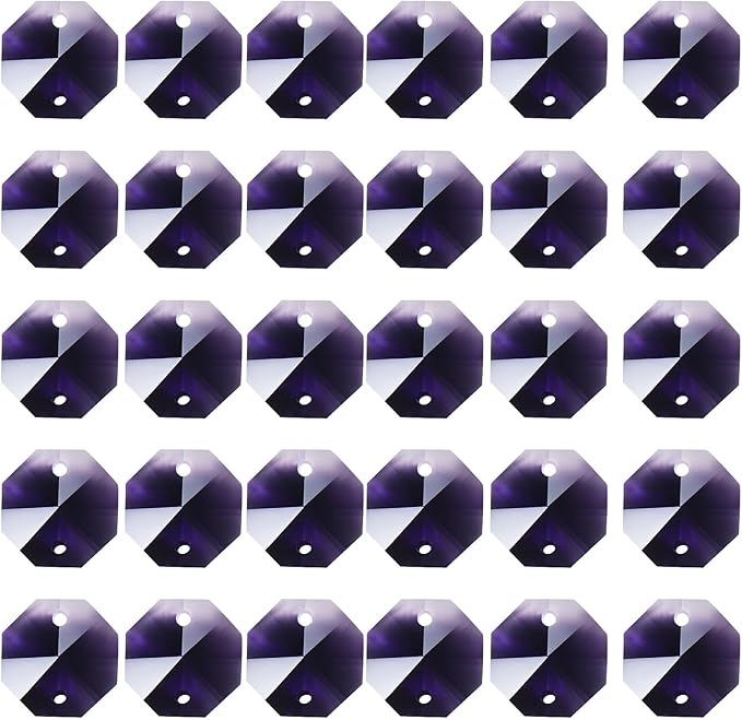 PATIKIL K9 Crystal Octagon Beads 2 Holes Pendants, 60 Pack 14mm Chandelier Prisms Parts Ornaments Hanging Beads for DIY Arts Crafts Decoration, Dark Purple