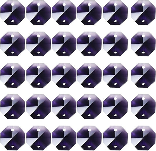 PATIKIL K9 Crystal Octagon Beads 2 Holes Pendants, 60 Pack 14mm Chandelier Prisms Parts Ornaments Hanging Beads for DIY Arts Crafts Decoration, Dark Purple