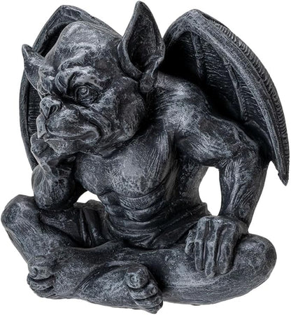 Pacific Giftware Gothic Thinking Gargoyle Statue Black Stone-Look Finish Decorative Outdoor Sculpture Medieval Cathedral Style Polyresin Home Decor 5.04" H