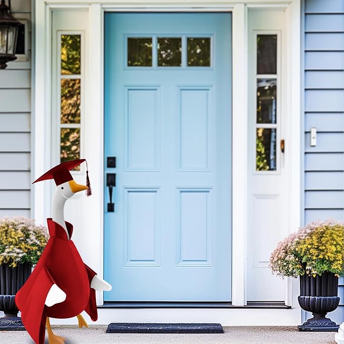Graduation Goose Outfit for 23'' High Cement Goose Statue, Lawn Porch Clothes Cute Grad Yard Statue Outfit for Patio Outdoor Garden Decoration (Red)