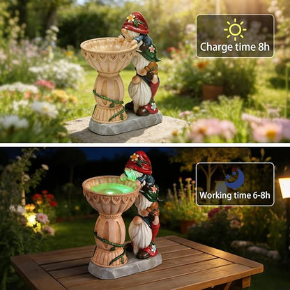 Garden Gnomes Outdoor Gnomes Garden Decorations for Yard Colorful Lights Resin Solar Outdoor Statues with Bird Bath Feeder Outside Lawn Patio Housewarming Gifts 6.25 * 4.25 * 9.25 Inch