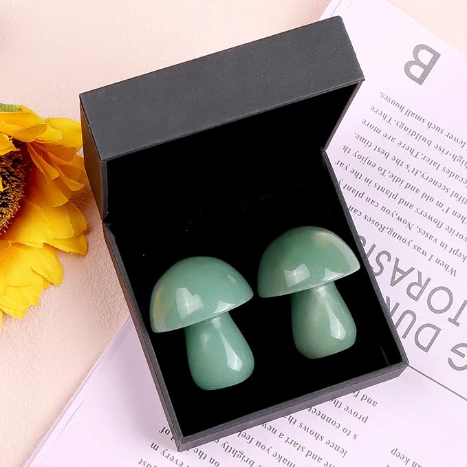 Mini Mushrooms Crystal Mushroom Sculpture Decor Mini Mushroom Gifts Cute Home Decor Living Room Decorations Fairy Garden Accessories 2Pcs 1.7" Green Aventurine