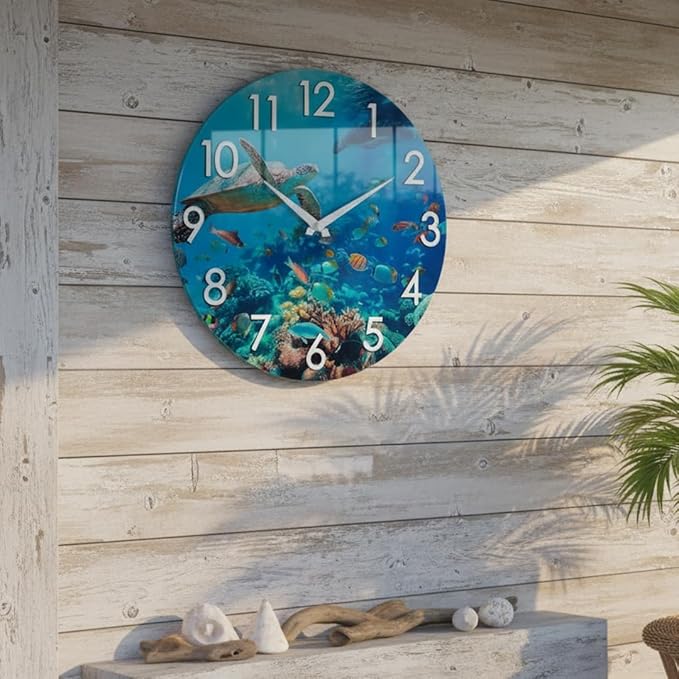 Crosstime 14 Inch Outdoor Clock Waterproof - Sea Turtle Underwater Blue Ocean Coastal Decor Outdoor Wall Clocks Battery Operated Silent for Patio, Pool, Garden