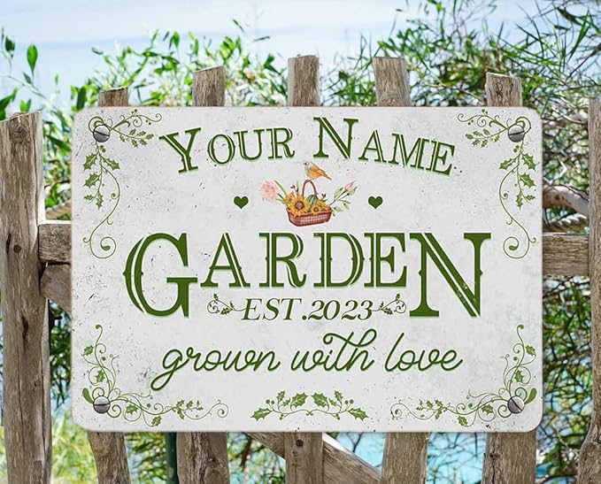 Custom Metal Signs with Name Made in USA Personalized Vintage Garden Sign Waterproof Vintage Decorative Metal Print for Wall Decor Customized Home Garden Ideas Gifts Artwork Prints for Yard Ourdoor