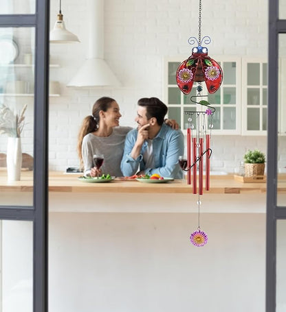 CoTa Global Ladybug Wind Chime - Handmade Glass and Metal Chime - Bug Wild Life Hanging Decor - Colorful Home Decor Gift, Indoor and Outdoor Hanging Decoration For Porch, Patio, and Garden - 33.5 Inch