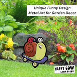 Garden Outdoor Small Metal Art 7"x 6" Weather Resistant Lawn Ornaments Sturdy Stakes Yard Sign Decoration for Patio (Skateboarding Snail)