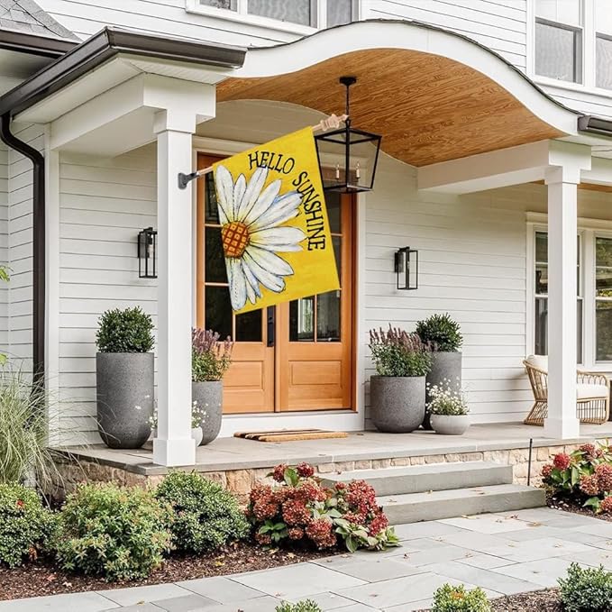CROWNED BEAUTY Summer House Flag Daisy Double Sided 28x40 Inches Large Burlap Seasonal Welcome Yard Porch Decoration for Outside (Yellow)