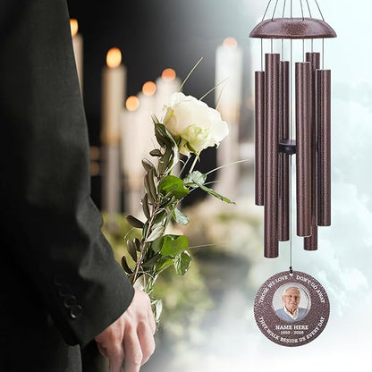 Personalized Memorial Wind Chimes for Outside, Custom Photo with Name & Date, in Loving Memory, Sympathy Gifts, Keepsake Loss of Beloved One, Gifts for Funeral (Produced in USA)