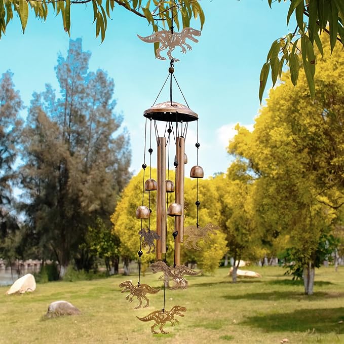 GDNSFIT Dinosaur Wind Chimes for Outside, Metal Windchimes Outdoors, Dinosaur Gifts for Women/Men, Memorial/Birthday Gifts, Garden Decor for Outside, Patio or Yard, Durable Chimes for Outdoors