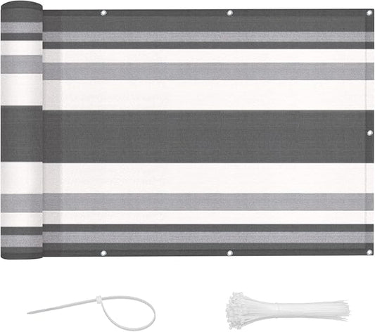 LOVE STORY Balcony Privacy Screen, 3'x10' Deck Shield Screen Fence Cover,UV Protection and Weather-Resistant,3 FT Height for Deck, Patio, Backyard, Outdoor Pool, Porch, Railing, Silver Grey White
