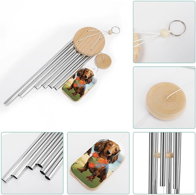 Large Aluminium Wind Chimes 20.5" Inches Dachshund Tropical Painting Art Wind Chimes for Outside Memorial Wind Chimes Sympathy Wind Chime for Outdoor Garden Patio Decoration