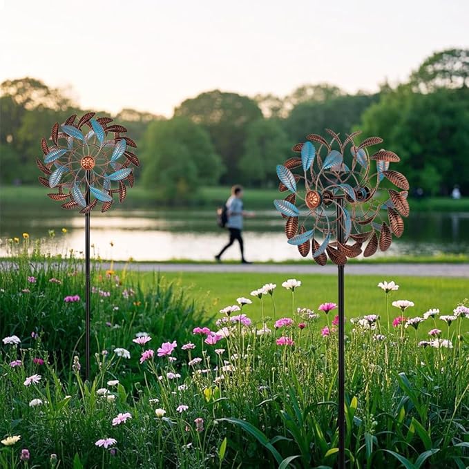 360° Wind Spinners Outdoor,13” Kinetic Wind Spinner,Yard Art Windmill with Metal Stake,Vintage Metal Wind Sculptures & Spinners,Waterproof Pinwheels Large Wind Spinner for Yard and Garden
