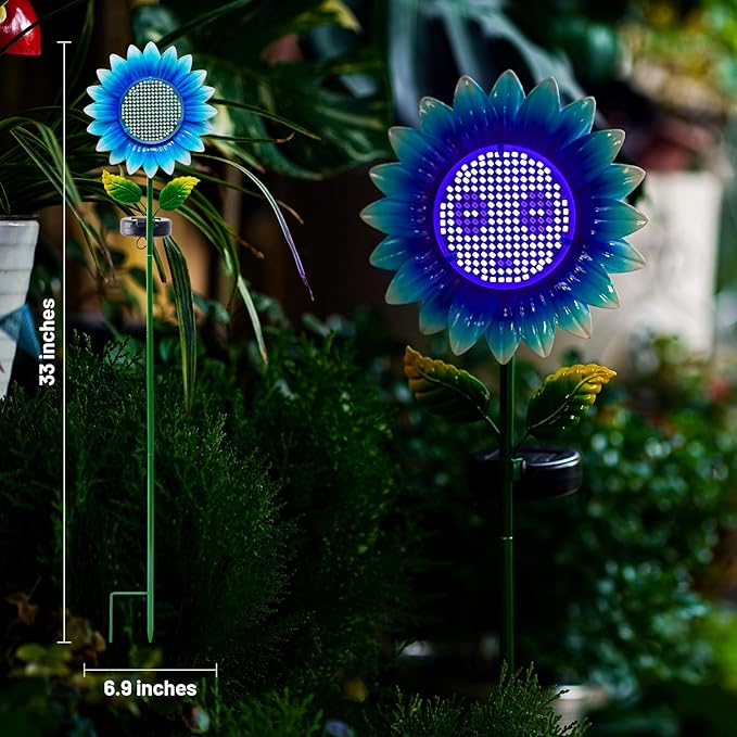 Solar Stake Lights - Blue Sunflower Decorative LED Pathway Lights, Waterproof Outdoor Solar Lights for Yard, Lawn, Patio, Walkway, Unique Birthday Gift, Housewarming Gift for Mom, Grandma, Women