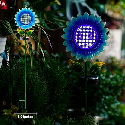 Solar Stake Lights - Blue Sunflower Decorative LED Pathway Lights, Waterproof Outdoor Solar Lights for Yard, Lawn, Patio, Walkway, Unique Birthday Gift, Housewarming Gift for Mom, Grandma, Women