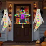 Crashing Witch into Tree Halloween Outdoor Decoration with 2 Pack 43‘’ Hanging Ghost Light Up Ghost Decorations, Halloween Decor for Yard Garden Porch