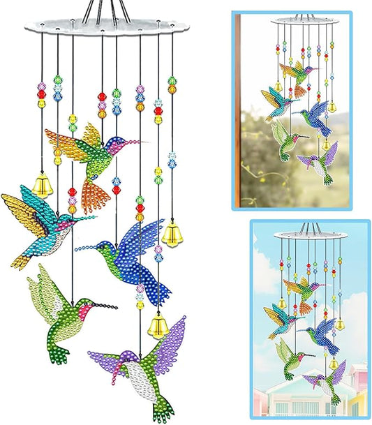 JeCuiK Hummingbird Diamond Painting Wind Chimes Double Side DIY Diamond Art Kits for Adults Diamond Painting Kits Wind Chimes 3D Diamond Art Suncatchers Hanging Ornament Crafts for Garden Decor