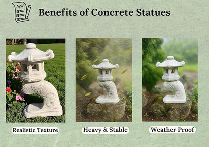 Japanese Pagoda Statue Outdoor Lantern Sculpture Zen Garden Decoration Chinese Stone Style Cement Oriental Lantern Figure Concrete Yard Gift Asian Ornament
