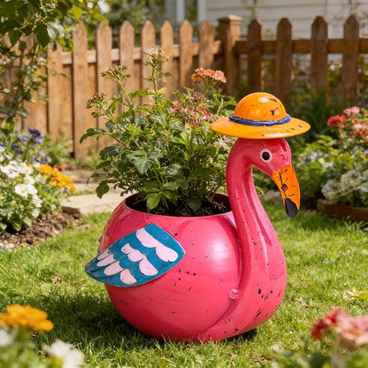 Flamingo Planter Small Succulent Pots Metal Animal Planters, Decorative Flower Pot Indoor Garden Decor Yard Art Statues