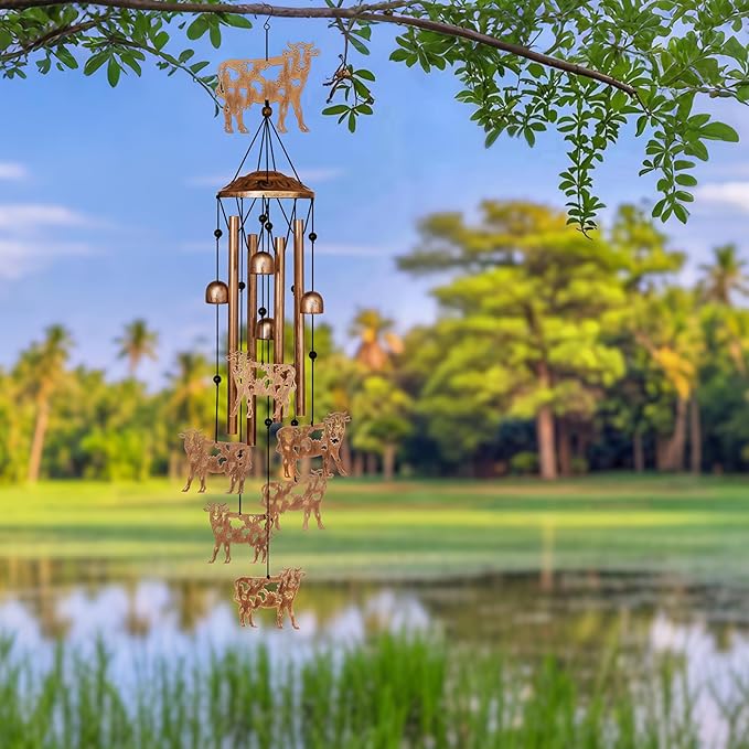 GDNSFIT Cow Wind Chimes for Outside, Metal Windchimes Outdoors, Cow Gifts for Women/Men, Memorial/Birthday Gifts, Garden Decor for Outside, Patio or Yard, Durable Chimes for Outdoors
